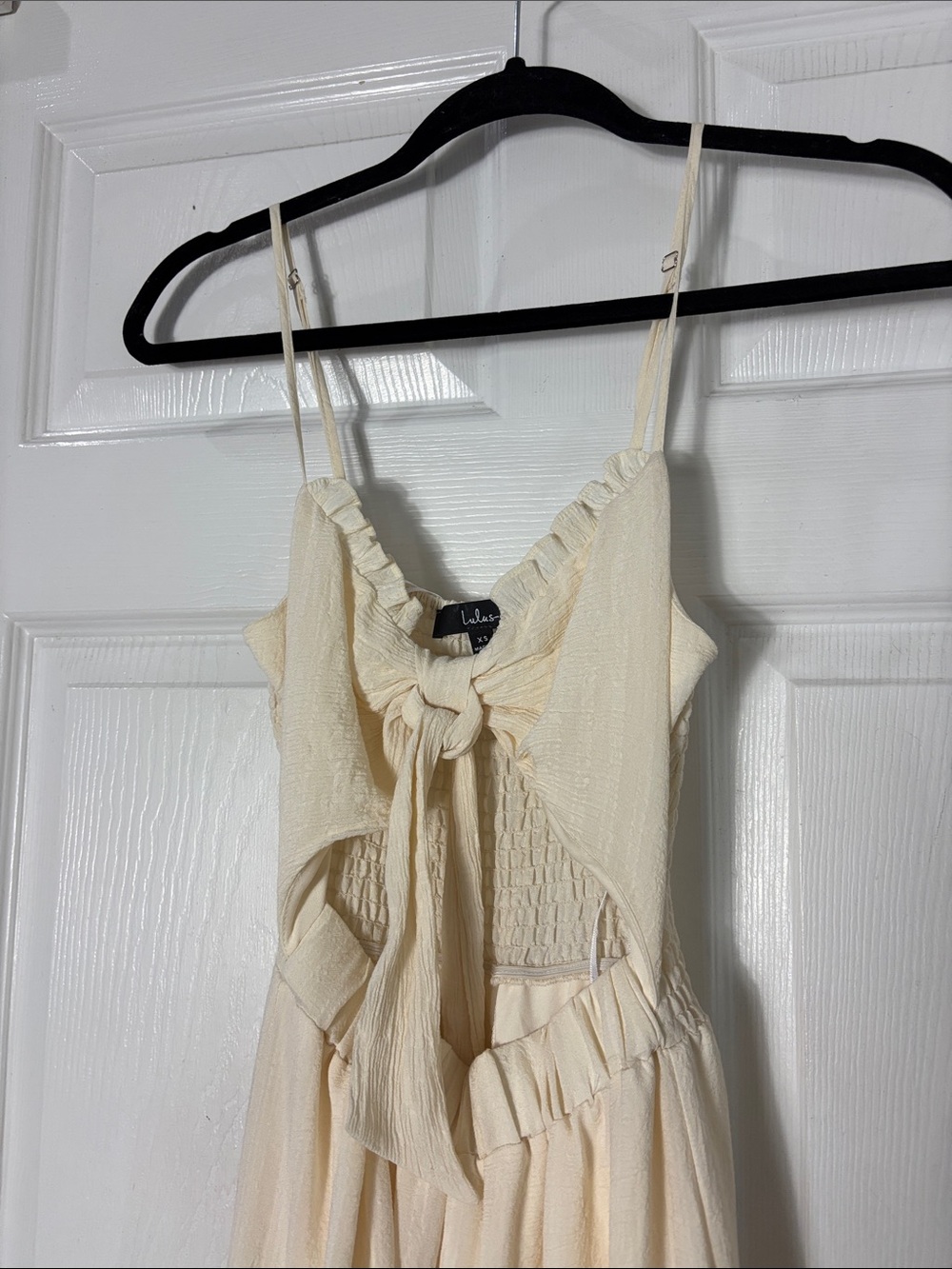 Lulu's Tier It Up Cream Knotted Front Tiered Ruffled Maxi Dress Size XS - Picture 7 of 11